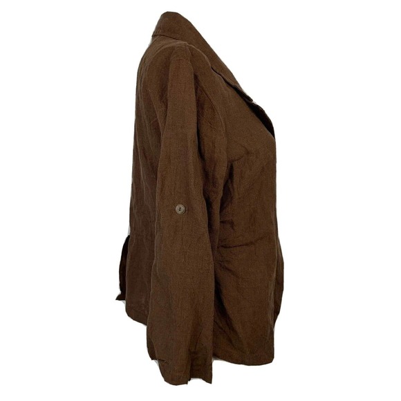 Two Star Dog TSD Jacket Blazer Womens Sz S Brown Linen One‎ Button Lightweight - Picture 2 of 8